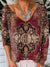 Women’s Symmetrical Vintage Art Print V-Neck Pullover Knit Top Multicolor / S