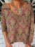 Women’s Symmetrical Vintage Art Print V-Neck Pullover Knit Top Multicolor / S