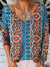 Women’s Symmetrical Vintage Art Print V-Neck Pullover Knit Top Multicolor / S