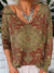 Women’s Symmetrical Vintage Art Print V-Neck Pullover Knit Top Multicolor / S