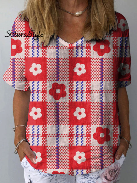 Women’s Trellis Floral Art Print Casual Cotton And Linen Shirt Multicolor / S
