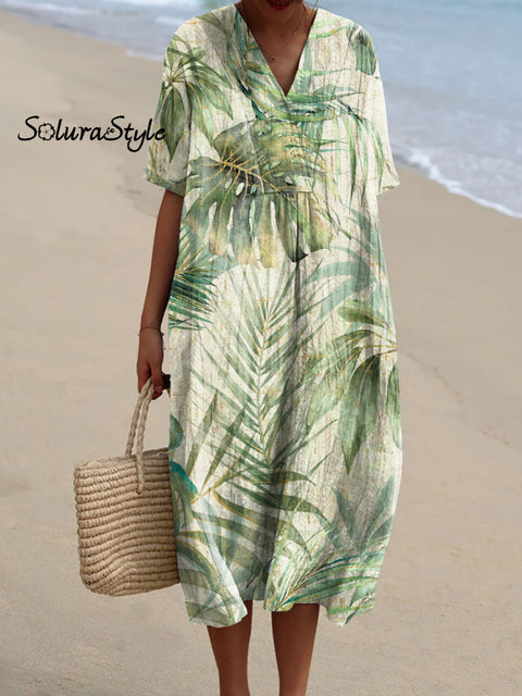 Women’s Tropical Plant Art Print Flowy Dress Multicolor / S