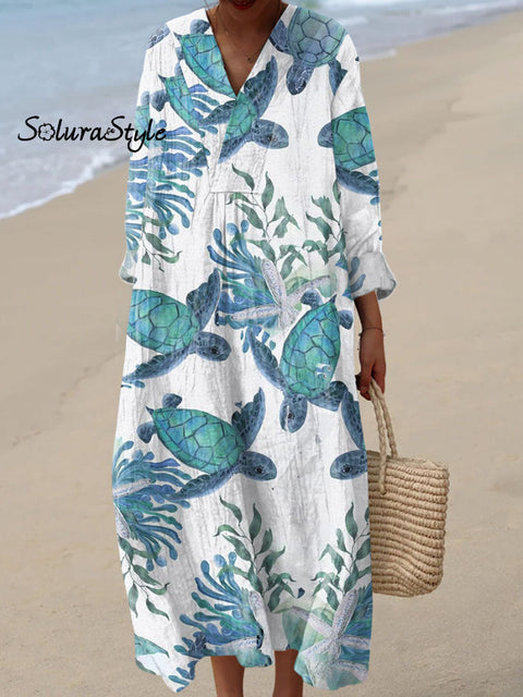 Women’s Turtle Art Print Casual Dress Multicolor / S