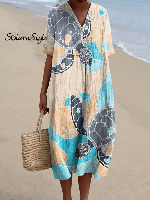 Women’s Turtle Art Print Flowy Dress Multicolor / S