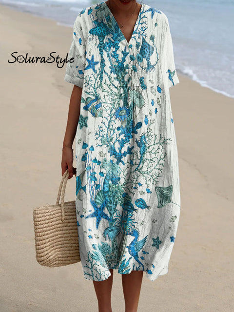 Women’s Underwater World Art Print Flowy Dress Multicolor / S