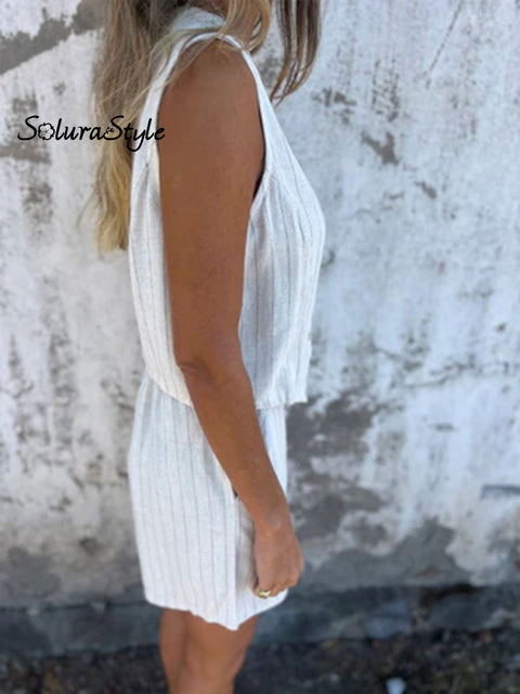 Women’s V-Neck Striped Short Button Vest Shorts Suit