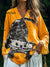 Women’s Vintage Abstract Funny Cat Art Print Casual Cotton And Linen V-Neck Shirt Multicolor / S