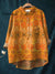 Women’s Vintage Art Print Casual Cotton And Linen Shirt Multicolor / S