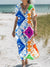 Women’s Vintage Art Print Pocket Cotton Dress Multicolor / S