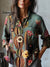 Women’s Vintage Cactus Flower Art Print Casual Cotton And Linen Shirt Multicolor / S