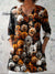 Women’s Vintage Cute Paws Art Print Casual Linen V-neck Shirt Multicolor / S