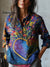 Women’s Vintage Dandelion Art Print Casual Cotton And Linen Shirt Multicolor / S