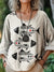 Women’s Vintage Fish Art Print Casual Cotton And Linen Shirt Multicolor / S