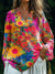 Women’s Vintage Floral Art Print Casual Cotton And Linen V-Neck Shirt Multicolor / S