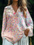 Women’s Vintage Floral Art Print Casual Cotton And Linen V-Neck Shirt Multicolor / S