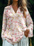 Women’s Vintage Floral Art Print Casual Cotton And Linen V-Neck Shirt Multicolor / S