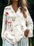 Women’s Vintage Floral Art Print Casual Cotton And Linen V-Neck Shirt Multicolor / S