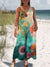 Women’s Vintage Flower Art Print Casual 100% Cotton Wide Leg Jumpsuit Multicolor / S