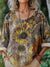 Women’s Vintage Flower Art Print Casual Cotton And Linen Shirt Multicolor / S