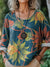 Women’s Vintage Flower Art Print Casual Cotton And Linen Shirt Multicolor / S