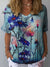 Women’s Vintage Flower Art Print Casual Cotton And Linen Shirt Multicolor / S