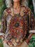 Women’s Vintage Flower Art Print Casual Cotton And Linen Shirt Multicolor / S