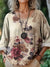 Women’s Vintage Flower Art Print Casual Cotton And Linen Shirt Multicolor / S