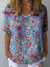 Women’s Vintage Flower Art Print Casual Cotton And Linen Shirt Multicolor / S