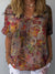 Women’s Vintage Flower Art Print Casual Cotton And Linen Shirt Multicolor / S