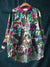 Women’s Vintage Flower Art Print Casual Cotton And Linen Shirt Multicolor / S