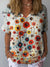 Women’s Vintage Flower Art Print Casual Cotton And Linen Shirt Multicolor / S