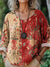 Women’s Vintage Flower Art Print Casual Cotton And Linen Shirt Multicolor / S