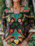 Women’s Vintage Flower Art Print Casual Cotton And Linen Shirt Multicolor / S