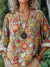 Women’s Vintage Flower Art Print Casual Cotton And Linen Shirt Multicolor / S