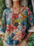 Women’s Vintage Flower Art Print Casual Cotton And Linen Shirt Multicolor / S