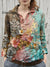 Women’s Vintage Flower Art Print Casual Cotton And Linen Shirt Multicolor / S