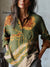 Women’s Vintage Flower Art Print Casual Cotton And Linen Shirt Multicolor / S