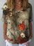 Women’s Vintage Flower Art Print Casual Cotton And Linen Shirt Multicolor / S