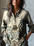 Women’s Vintage Flower Art Print Casual Cotton And Linen Shirt Multicolor / S