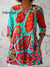 Women’s Vintage Flower Art Print Casual Linen V-neck Shirt Multicolor / S