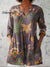 Women’s Vintage Flower Art Print Casual Linen V-neck Shirt Multicolor / S
