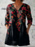 Women’s Vintage Flower Art Print Casual Linen V-neck Shirt Multicolor / S
