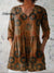 Women’s Vintage Flower Art Print Casual Linen V-neck Shirt Multicolor / S