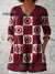 Women’s Vintage Flower Art Print Casual Linen V-neck Shirt Multicolor / S