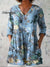 Women’s Vintage Flower Art Print Casual Linen V-neck Shirt Multicolor / S