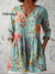 Women’s Vintage Flower Art Print Casual Linen V-neck Shirt Multicolor / S