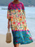 Women’s Vintage Flower Art Print Flowy Cotton Crew Neck Dress Multicolor / S