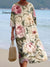 Women’s Vintage Flower Art Print Flowy Cotton Crew Neck Dress Multicolor / S