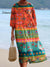 Women’s Vintage Flower Art Print Flowy Cotton Crew Neck Dress Multicolor / S