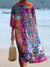 Women’s Vintage Flower Art Print Flowy Cotton Crew Neck Dress Multicolor / S